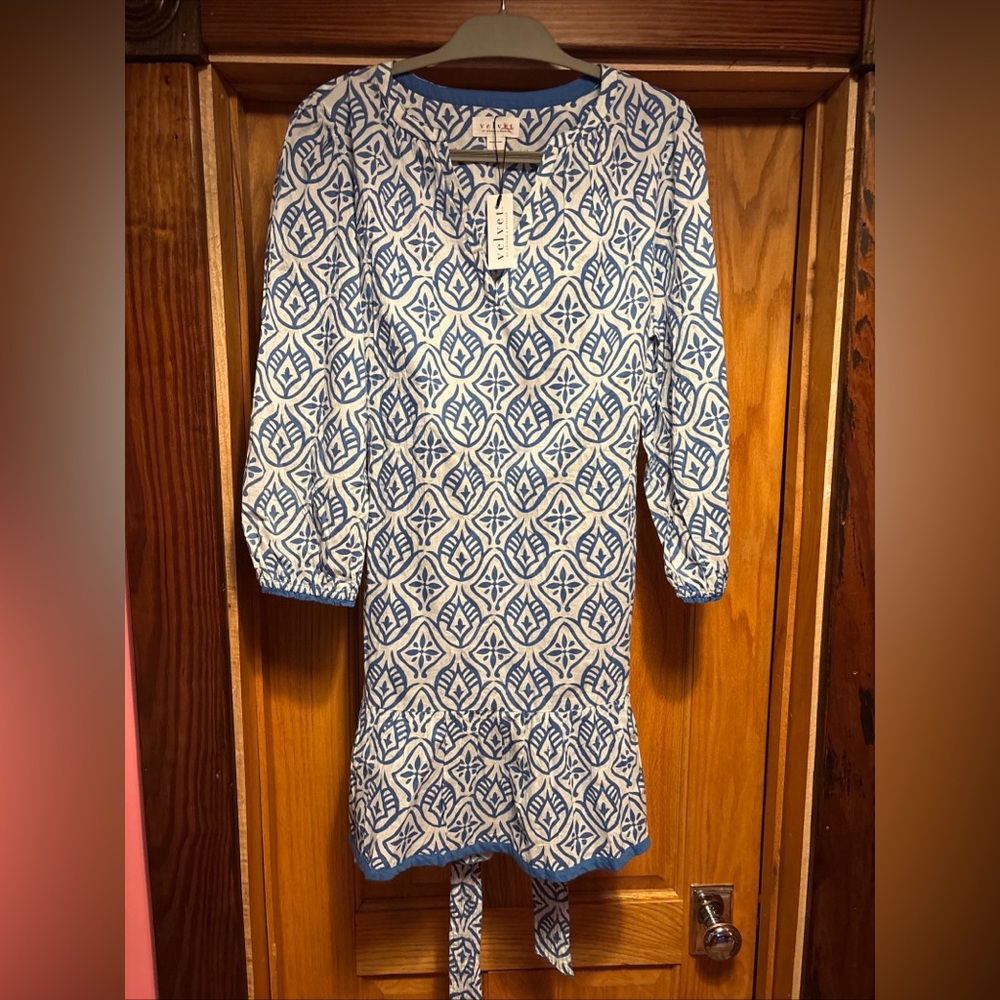 Velvet by Graham & Spencer Blue and White Patterned Dress